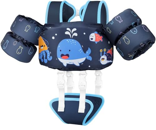 Vvinca Toddler Swim Vest for Kids 13-30lbs Boys Girls Puddle Kid Jumper Toddlers Pool Floaties Jacket with Adjustable Crotch Strap Sleeves Shoulder for 1 2 3 Years Old Baby Infant Learn to Swimming