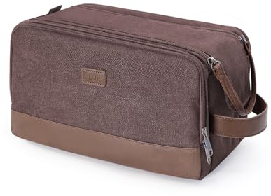WANDF Neceser de Viaje para Hombre Impermeable, Bolsa de Aseo con Múltiples Compartimentos, Organizador para Afeitadora, Artículos de Higiene y Cosmética, Ideal para Viajes, Gimnasio o Trabajo, Marrón