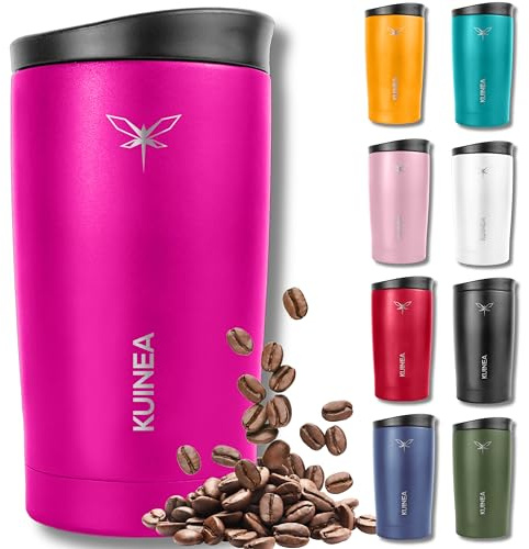 KUINEA Kaffeebecher To Go 350ml [100% auslaufsicher] Edelstahl Thermobecher Kaffee, bis 6h warm, Coffee To Go Becher mit hygienischem Spezial-Verschluss, Travel Mug für Kaffee & Tee, BPA-frei, pink