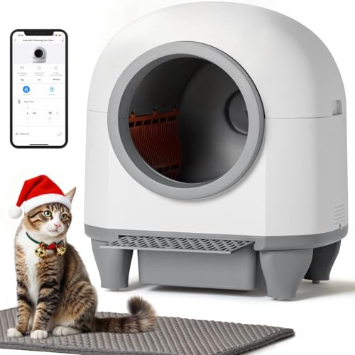 Greesum Enclosed Self-Cleaning Cat Litter Box, 90L XL, App Control, Quiet