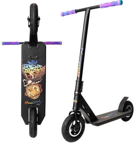 NKD Trottinette Stunt Bullit Dirt | Roues gonflables 200 mm | Aluminium 6061 Durable | Conçue pour Durer | Roulements ABEC-9 | Guidon Rotatif à 360°