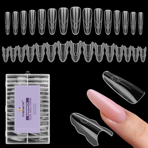 TOROKOM 240 PCS Forme Unghie Sandwich Dual, Stampi per Estensioni Rapide, Senza Forme di Carta, 15 Misure Riutilizzabili in Plastica per Builder Gel & Polygel (Ellissi)