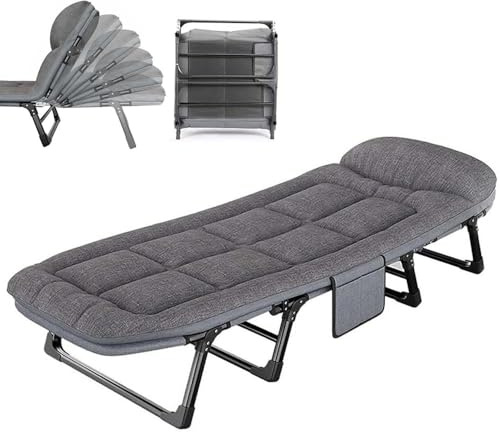 Gziztx Folding Camping Bed, Portable Camping Bed for Adults, Folding Bed with 6-Position Adjustable Backrest, 180×60×30cm, Camp Bed for Travel, Office, Beach, Garden