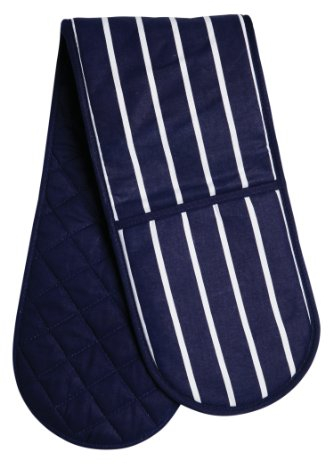 Premier Housewares 100% Cotton Gloves, Double Oven Mitts, Striped, Heat Resistant, H83X W18X D2, Blue