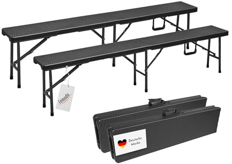 Lemodo Klappbank im 2er Set, vielseitig verwendbare Bierbank, Faltbank mit 400 kg belastbar, klappbare Sitzbank 180 x 25 cm, Campingbank für 4 Personen, tragbare Gartenbank in Holzoptik