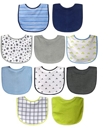 Neat Solutions 10 Pack Water Resistant Bib Set Blue/Grey Assorted, 10 Count, 0+ Months
