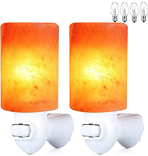 pursalt Himalayan Salt Lamp Plug in Night Light 2 Pack, 360 Degree Adjustable Wall Plug & Extra 4 Replacement Bulbs Bathroom Bedroom Night Light, Pink Crystal Rock Salt Hand Crafted Cylinder Size