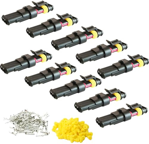 CESFONJER Auto Impermeabile Connettore Elettrico Kit, Isolato e Sigillato per Motorino del Motociclo Auto Truck Marine MA478 (10 Kits 3 Pin)