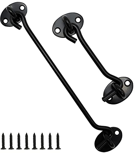 Sturmhaken Edelstahl Kabinenhaken Schwarz Matt - Tuer Haken und Oese Sturmhaken mit öse Klein Vintage Haken Stücke Tor Tuerhaken Riegel Tuerriegel Kabinenhaken (100 mm + 200 mm, schwarz)