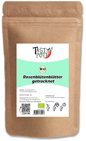 Tasty Pott Bio Rosenblütenblätter I Für Tee I Als Deko I Rosenwasser herstellen I Rosentee Rosenblüten I Vegan I Naturkosmetik selber machen I Rosen I Im Beutel 100g