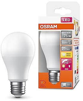 OSRAM Lampada LED SUPERSTAR+ CLASSIC A 75 FR, attacco E27, goccia, 10W, 1055lm, 2700K, luce bianca calda, basso consumo energetico, lunga durata, sensore di movimento, spegnimento automatico