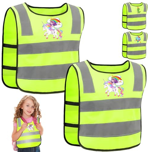 2 Pezzi Giubbotto di Sicurezza per Bambini, Unicorno Gilet Riflettente per Bambini Adatto 2-12 Anni , 360° Gilet ad Alta visibilità, per Andare a Scuola, in Bicicletta, per La Sicurezza Stradale