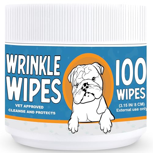 PUMBLER Wrinkle Wipes French Bulldog - 100 Count Plant-Based Formula Dog Face Wipes - Cleans and Soothes Wrinkles and Folds - 3.15 IN Large Dog Wrinkle Wipes for English Bulldog, Pugs - Unscented