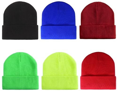 Geebuzz 6 Pack Beanie Cap for Kids, Children's Girls Boys Colorful Warmer Stretchy Knitted Beanie Hat Unisex 1-10 Years Skull Beanie Hat Caps for Winter Autumn (6pack-Multicolor-4)