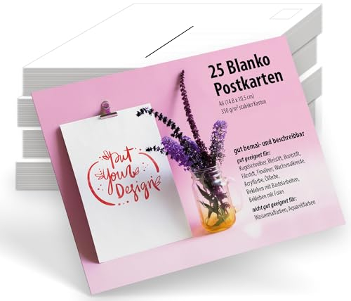 Primus Print Postkarten Blanco zum Selbstgestalten - DIN A6 - DIY - Grußkarten/Poskarten zum Beschreiben Bemalen Basteln (25er Set)