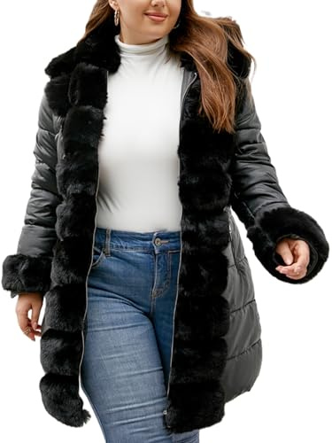 Geschallino Chaqueta Acolchada Mujer Talla Grande Abrigo Burbuja Invierno Largo Capucha 12105Plus Negro 3XL