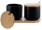 ZOFUN 2er Set Zuckerdose Gewürzdose aus Keramik mit Löffel und Deckel aus Bambus, 260 ml Keramik Vorratsdose Schwarz, Zuckerdose Gewürzdose aus Keramik für Mehl, Kaffee, Müsli oder Badutensilien