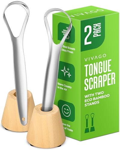 VIVAGO Tongue Scraper for Adults with Holder (2 Pack) - Metal Tongue Scraper for Tongue Cleaning and Reducing Bad Breath - Stainless Steel Tongue Scraper for Adults, Tongue Cleaner for Adults