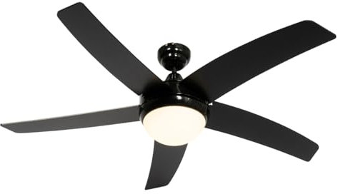 QAZQA - Modern Smarter Deckenventilator mit beleuchtung schwarz mit Holzprint 132cm inkl. LED Dimmbar mit Fernbedienung - Cool Dimmer I Dimmbar I Wohnzimmer I Schlafzimmer - Stahl Rund - I (nicht aust