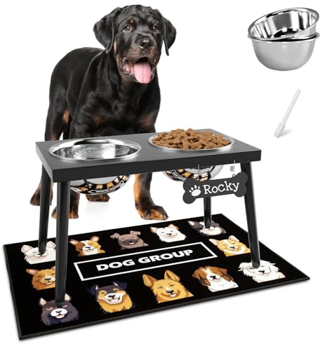 ADENGL Metal Raised Dog Bowl Stand for Large and Medium Dogs, Stronger Elevated Dog Bowls with Sprill Proof Mat, Pet Food & Water Bowls 10 Tall Dogs Feeder (58OZ-Stainless Steel Pet Bowl, Mat-16x24)