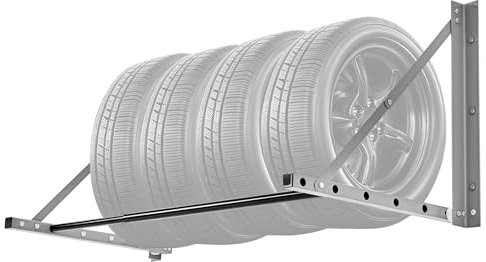 VEVOR Supporto Porta Pneumatici Pieghevole da Parete, Supporto per Pneumatici Regolabile 812-1219ｍｍ in Acciaio Q235 per Pneumatici Standard da R14-R20 Pollici Capacità Carico max. 136kg da Officina