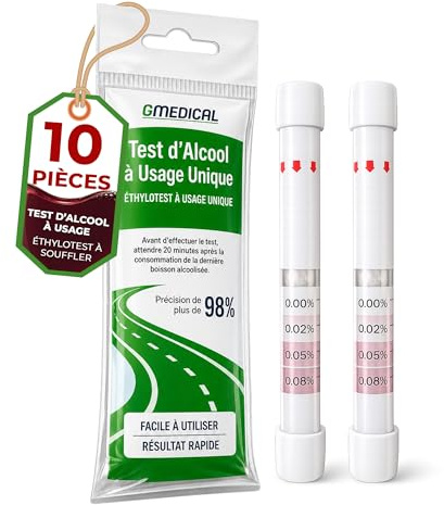 Éthylotest Jetable 10 Pièces – Test Alcool Soufflé Résultat 2 Minutes