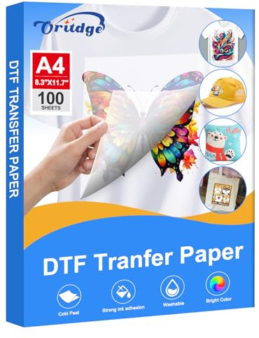 Oritdge Lot de 100 feuilles de DTF Transparent Direct A4 Papier transfert, 21cm x 29.7cm, Dégradable écologique et biodégradable pour epson Imprimantes à sublimation et à jet d'encre & Textile