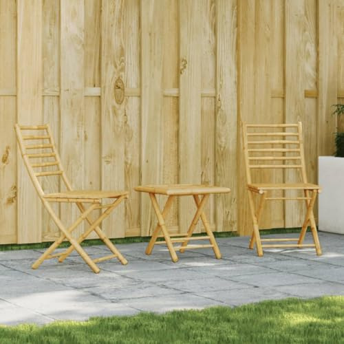 Homgoday 3-TLG. Bistro set bambu bistro-set trädgårdsbord med stolar, balkongmöbler, sittgrupp med balkongbord, trädgårdsset för balkong, trädgård