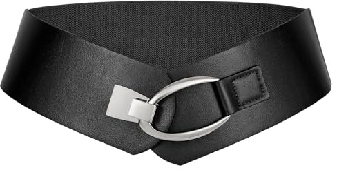 LEACOOLKEY Cintura Larga Elastica alla Moda con Fibbia Oro per Vestiti Fascia Vita Spessa Donna