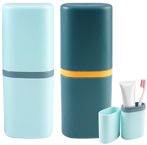 2 Pezzi Porta Spazzolino da Viaggio, Custodia per Spazzolino in Plastica, Portaspazzolino Portatile Custodi, Porta Spazzolini da Denti, Porta Dentifricio per Campeggio Viaggi Escursioni Casa