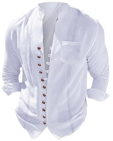 Retro Shirts For Men - Cuban Collar Shirts Men Vintage Long-Sleeved Shirt For Themed Parties & Rock - Style Outings Top Unique Button Design Tops Stand Up Collar Shirt