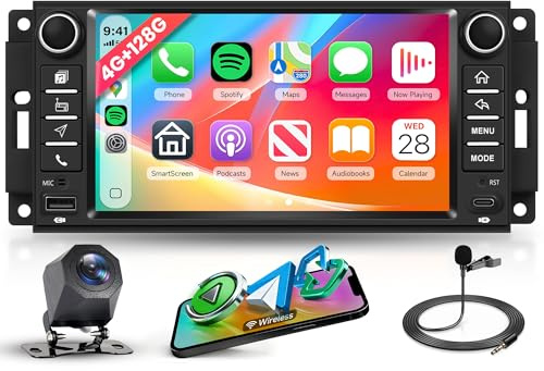 4G+128G Android Autoradio per Jeep Wrangler Compass Grand Cherokee/Dodge Caliber Avenger/Chevrolet Wireless Carplay Android Auto 7 Pollici Radio GPS WiFi Bluetooth FM/RDS EQ/SWC Telecamera Posteriore