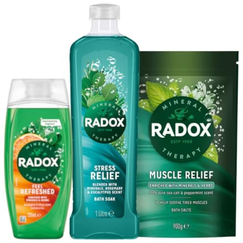 Stress Relief Bath & Shower Bundle – Shower Gel 225ml, Soak 500ml & Salts 900g | Self Care & Relaxation Gift Set (Stress Relief)