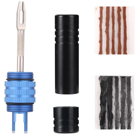 NQEUEPN Kit di Riparazione Pneumatici 3 in 1, Kit Compatto per La Riparazione Forature con Strisce Accessori Pneumatici Tubeless Bici Kits Strumenti La Rimozione della Valvola per Auto Moto Camion