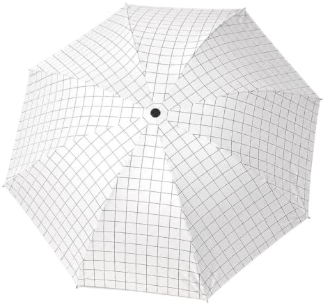 GEEKPC Folding UV Sun Umbrella Black - Compact Lightweight Portable Travel Parasol For Women, UPF 50+ UV Sun Rain Protection, 8 Ribs Windproof, 28 Cm Folded, 280 G, Stylish Black White Windowpane