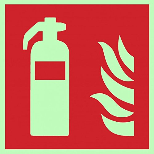Piktogramm Feuerlöscher, nach ISO 7010, 150x150 mm - Kunststoffplatte- lang nachleuchtend