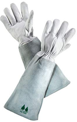 Leather Gardening Gloves by Fir Tree. Premium Goatskin Gloves With Cowhide Suede Gauntlet Sleeves. Perfect Rose Garden Gloves. Men's and Women's Sizes. M-8 (See Size Chart Photo)