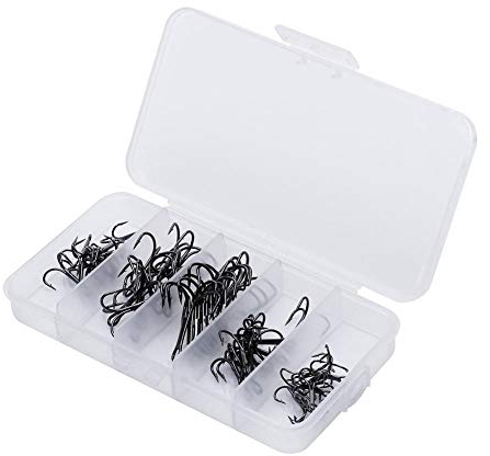 Fafeims 50Pcs Sharpened Fishhooks 2/4/6/8/10 Angeln Drillinge Set Angelgerät mit Box