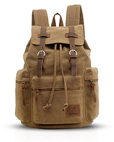 FANDARE Vintage Rucksäcke Schulrucksack Leinwand Daypacks Ranzen Mädchen Schulranzen für 14 Zoll Laptop Taschen Herren Damen Schultasche für Arbeit Wandern Reisen Camping Rucksack Braun a