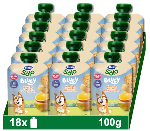 Hero Solo Mi Fruta Bolsita de Fruta con Naranja, Plátano, Pera y Galleta, Para Bebés a Partir de los 6 Meses, Pack de 18 x 100 g (embalaje puede variar)