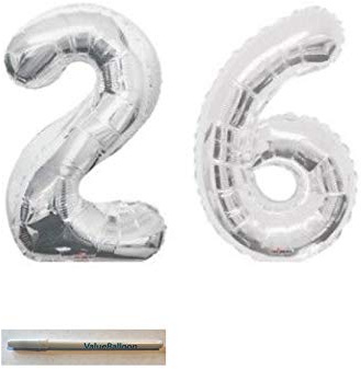 Valueballoon Silver Number 26 33” Balloon Birthday Party Decorations