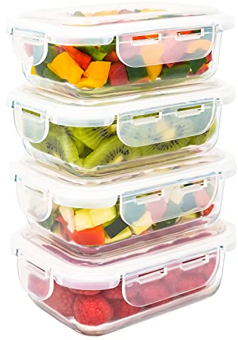 LG Luxury & Grace Lot de 4 Boîtes Alimentaires en Verre 360 ml. Récipient Hermétique. Boîtes de Conservation pour Micro-Ondes, Four, Lave-Vaisselle et Congélateur. Sans BPA.