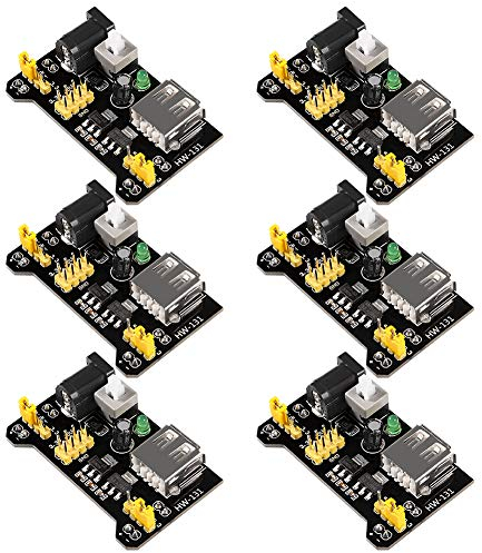 ALMOCN 6PCS 3.3V 5V MB102 Breadboard Power Supply Module DC 6.5-12V USB for Arduino Solderless Bread Board