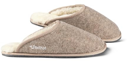 Fellhof Lammfell Hausschuh TRENDY FILZ Damen Herren Fell Pantoffeln mit rutschfester Sohle für Winter & Sommer Hausschuhe aus ECHTEM Lammfell Naturprodukt atmungsaktiv (40/41 beige melange)