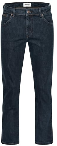 Wrangler Herrjeans, Regular Fit, Texas Stretch-byxor, äkta raka jeansbyxor, denim, bomull, svart, blå, grå, W28, W29, W30, W31, W32, W33, W34, W36, W38, W40, W42, W44, Blå svart, 34W / 30L