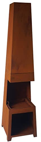Gardenesque Chiminea Fire Pit Log Store | Tall Chimney Log Burner | Rust Metal Firepit | Width 36cm x Depth 36cm x Height 150cm