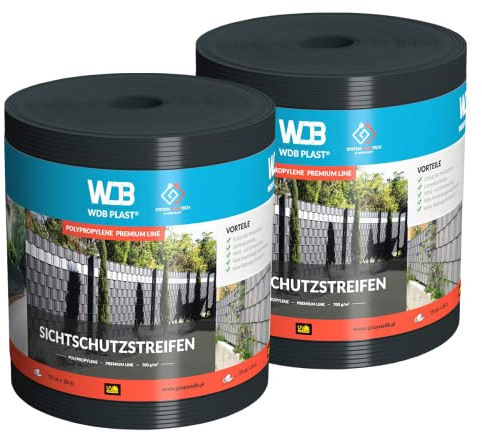 WDB - Sichtschutzstreifen für Doppelstabmatten Sichtschutz Zaun - Set 2X 26 m x 19 cm - Hart PP Windschutz Premium Line - Anthrazit - RAL 7016