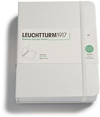 LEUCHTTURM1917 368172 Boîte à livres - Boîte, optique carnet de notes, 255 x 329 x 60 mm, avec autocollants, élastique, hauteur de remplissage 5 cm - Light Grey