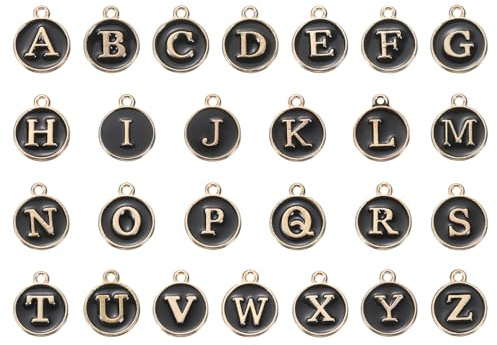 QUARKZMAN Bokstav A-Z emalj bokstavsberlock smycke emalj initialer berlock guld svart för smyckestillverkning, armband, hantverk, förpackning med 52, S, Metall