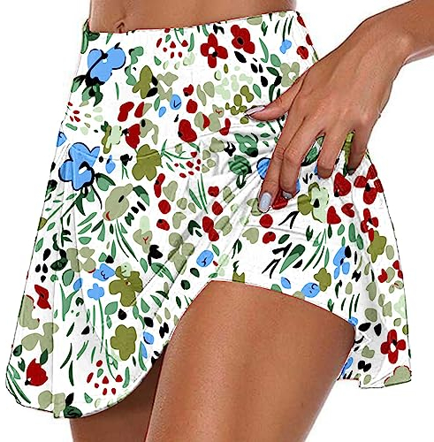 Golf-Skorts für Damen, Sommer, lässig, bedruckt, weite Passform, Sport-Skorts, Übergröße, plissiert, Tennisrock mit Shorts, elastisch, hohe Taille, Röcke mit Taschen, #6 Weiß, 40
